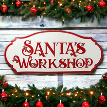 Load image into Gallery viewer, Santa&#39;s Workshop Metal Christmas Sign
