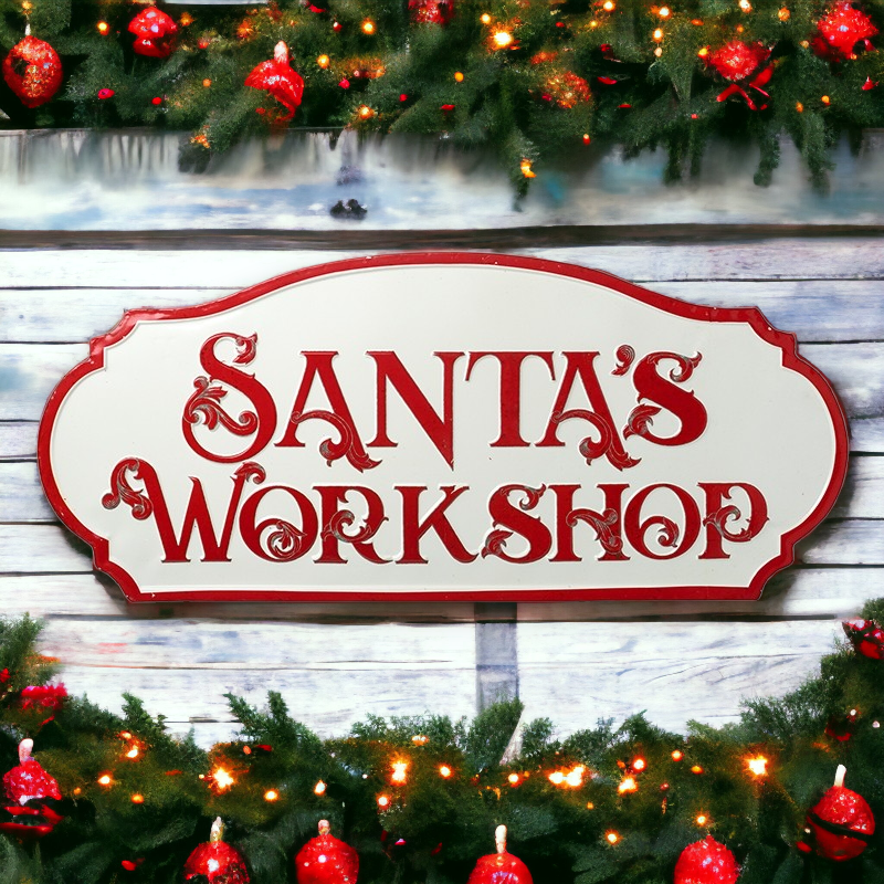Santa's Workshop Metal Christmas Sign