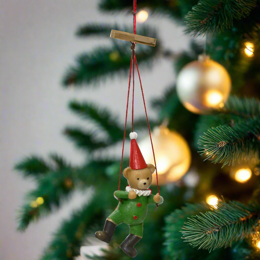 Hanging Puppet Style Teddy Bear Christmas Decoration 10cm