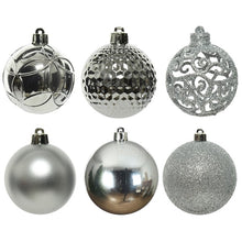 Load image into Gallery viewer, Set of 37 Mixed Silver 6cm Christmas Baubles
