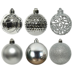 Set of 37 Mixed Silver 6cm Christmas Baubles