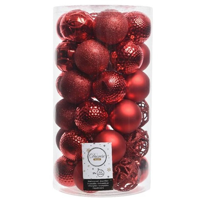 Set of 37 Mixed Christmas Red 6cm Baubles