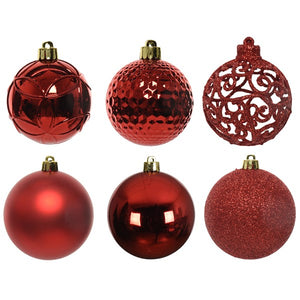 Set of 37 Mixed Christmas Red 6cm Baubles