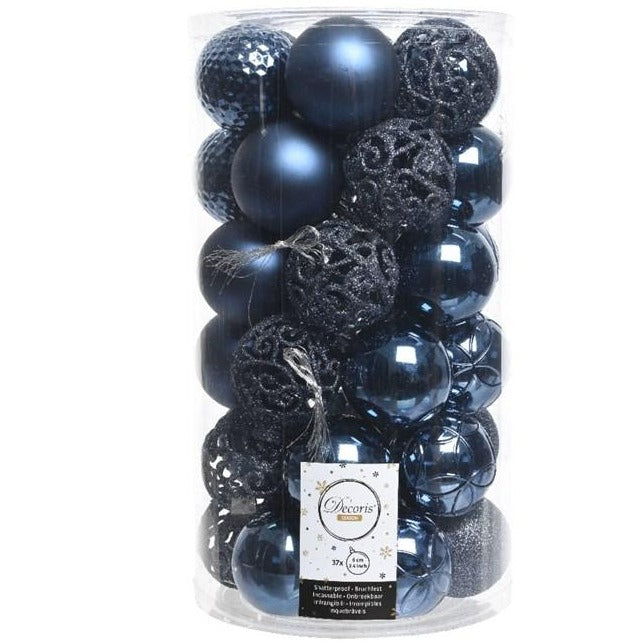 Set of 37 Mixed Night Blue 6cm Christmas Baubles