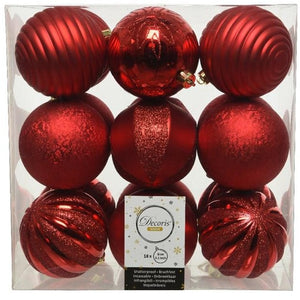 Set of 18 Christmas Red Mixed Patterned Baubles