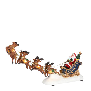 Luville Santa on Sleigh with Reindeer LED Lit Ornament