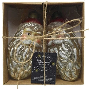 Set of 2 Glass Santa Christmas Bauble