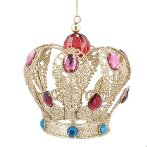 Gold Crown with Coloured Jewels Christmas Decoration 11cm