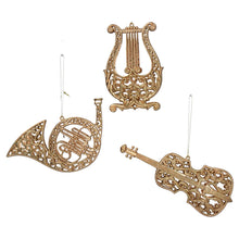 Load image into Gallery viewer, Set of 3 Old Gold Filigree instruments Christmas Tree Decoration
