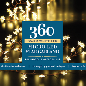 Noma 360 Warm White Micro Christmas Star Garland