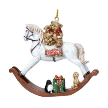Load image into Gallery viewer, Gisela Graham Teddies on Rocking Horse Christmas Decoration
