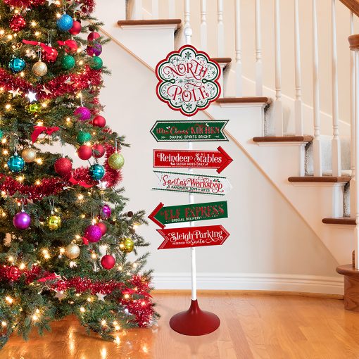 Christmas Retro North Pole Directions Sign