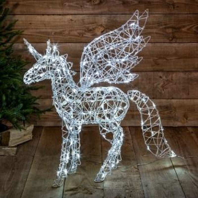 Noma White Wicker Festive Unicorn 1.2m Outdoor Lit Decoration