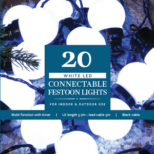 20 White Connectable Festoon Lights