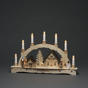 Wooden Candle Bridge with Lit Silhouette Christmas Village Scene