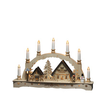 Load image into Gallery viewer, Wooden Candle Bridge with Lit Silhouette Christmas Village Scene
