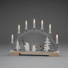 Load image into Gallery viewer, Wooden Candle Bridge with Lit Silhouette Santa Scene
