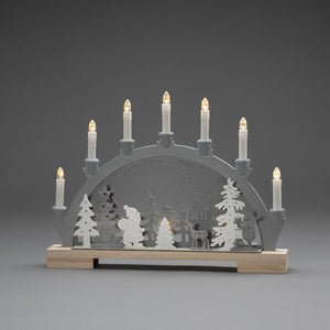 Wooden Candle Bridge with Lit Silhouette Santa Scene