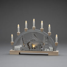 Load image into Gallery viewer, Wooden Candle Bridge with Lit Silhouette Nativity Scene
