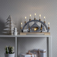 Load image into Gallery viewer, Wooden Candle Bridge with Lit Silhouette Nativity Scene
