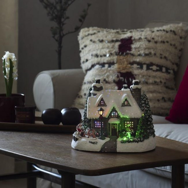 Konstsmide Christmas Fibre Optic Lit Village House with Santa and Reindeer
