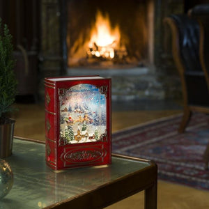 Red Vintage Christmas Book with Santa & Sleigh Scene Water Lantern
