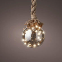 Load image into Gallery viewer, Lumineo Micro LED 10cm Ball with Jute Rope Hanging Decoration
