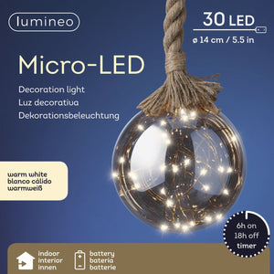 Lumineo Micro LED 14cm Ball with Jute Rope Hanging Decoration