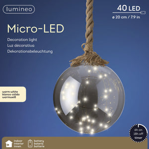 Lumineo Micro LED Ball with Jute Rope Decoration 20cm