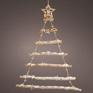 Christmas Tree Snowy Wooden Ladder Decoration LED