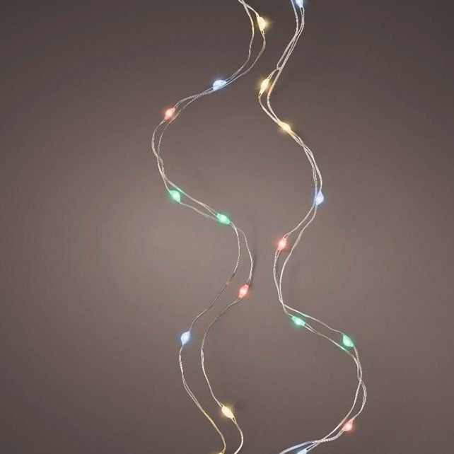 100 Multi Coloured Silver Cable Battery Operated String Lights