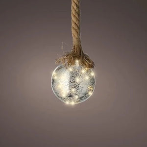 Lumineo Micro LED Silver Ball Decoration with Rope 10cm