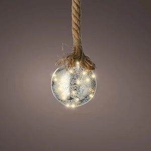 Lumineo Micro LED Silver Ball Decoration with Rope 20cm