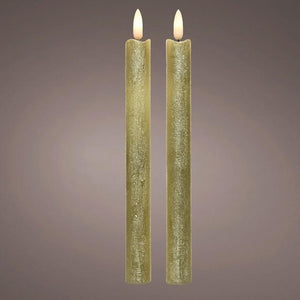 2 LED Wick Rustic Gold Dinner Candles 24cm