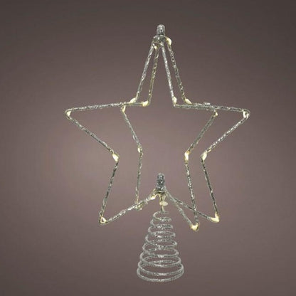 Metal 3D LED Silver Glitter Star Christmas Tree Topper