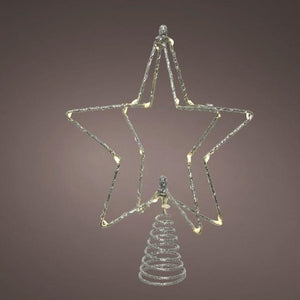 Metal 3D LED Silver Glitter Star Christmas Tree Topper