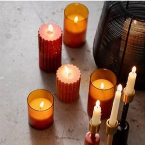 Set of 3 Warm White LED Candles in Amber Glass Cylinder