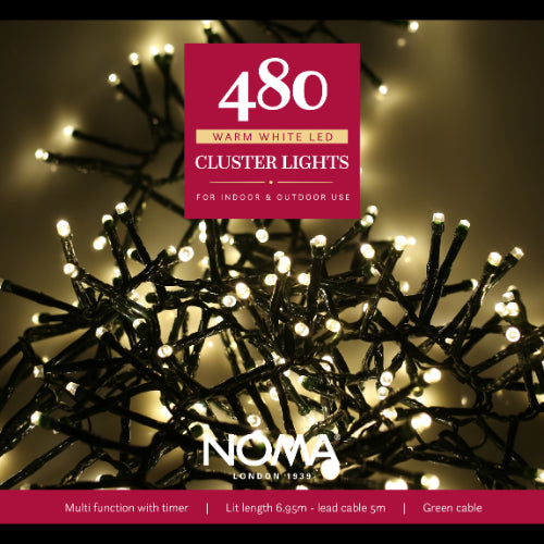 Noma 480 Cluster Lights Warm White Green Cable