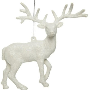 White Glitter Stag Christmas Hanging Decoration