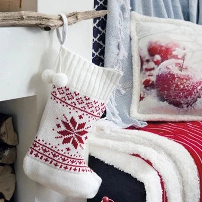 White and Red Snowflake Stocking