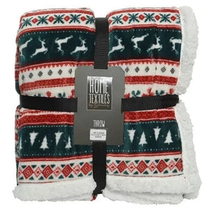 Christmas Patterned Red and Green Throw