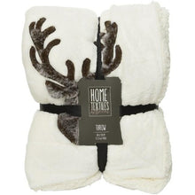 Load image into Gallery viewer, Faux Fur Stag Head Cream Christmas Throw

