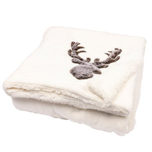 Load image into Gallery viewer, Faux Fur Stag Head Cream Christmas Throw
