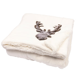 Faux Fur Stag Head Cream Christmas Throw