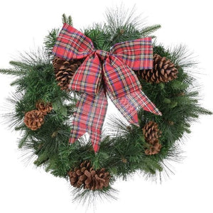 Tartan Bow and Pinecone Wreath 50cm
