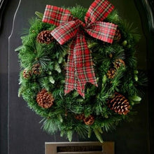 Load image into Gallery viewer, Tartan Bow and Pinecone Wreath 50cm
