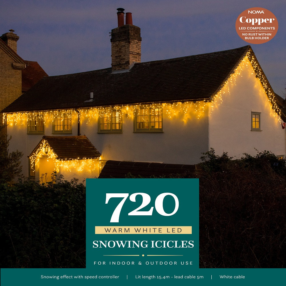 Noma 720 Warm White Snowing Icicle Lights 15.4m