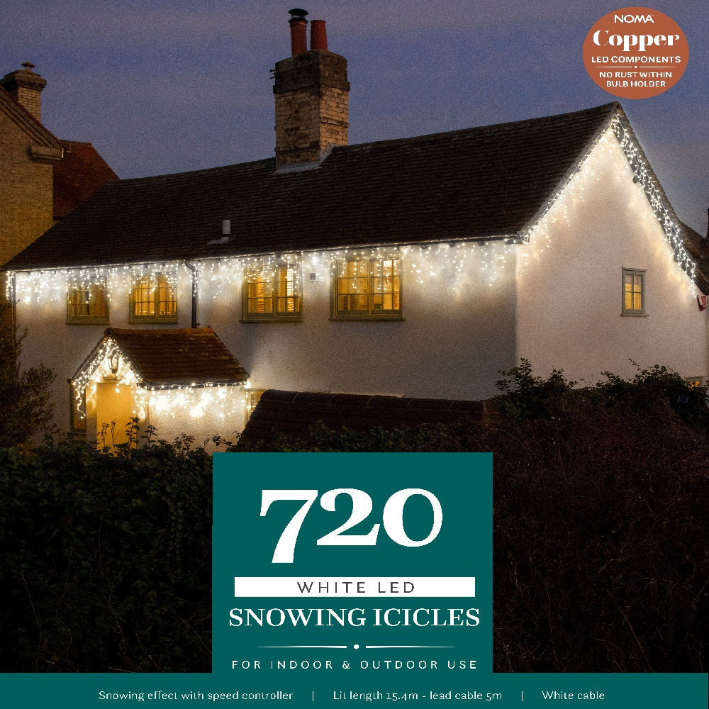 Noma 720 White Snowing Icicle Lights 15.4m