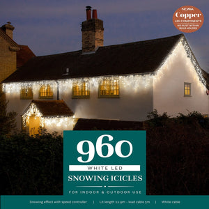 Noma 960 White Snowing Christmas Icicle Lights 20.6m