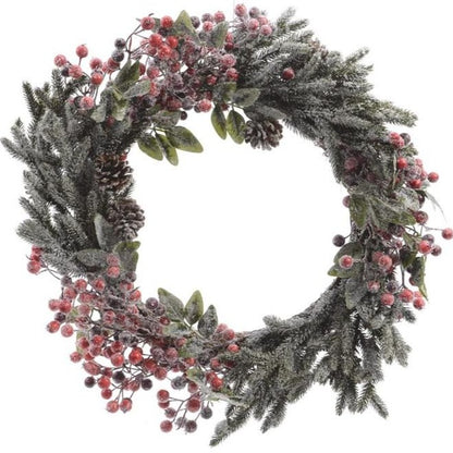 Snowy Red Berries and Pine Cones Christmas Wreath 60cm
